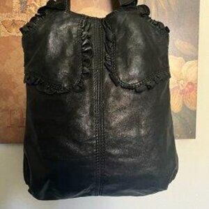 LUCKY BRAND "Rockin' Ruffles" Black Italian Soft Lambs Leather Shoulder Purse